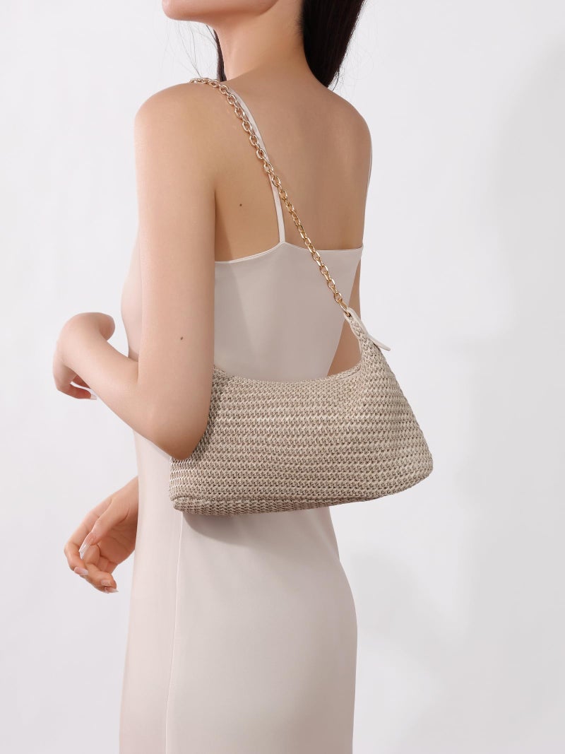 GOLDTIMO Women's Straw Woven Beach Bag Summer Vacation Shoulder Purse, Beige - Image 2