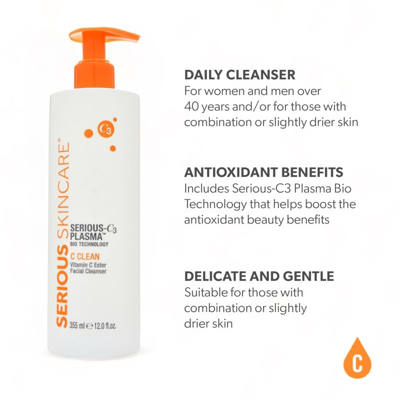 Serious Skincare Hydrating C Clean Facial Cleanser, Gentle Face Wash with Anti-Aging Vitamin C and E, Hydrolyzed Collagen, Botanical Extracts, 12 FL Oz - Image 2
