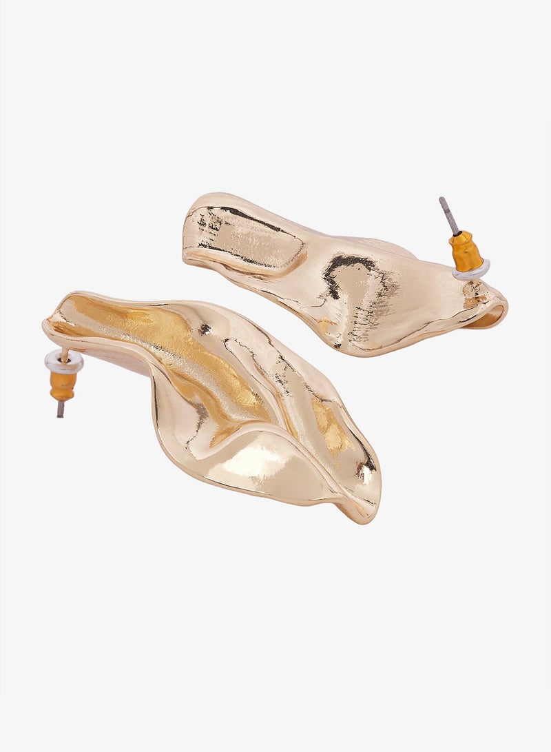 Ginger Chunky Asymmetical Gold Earrings - Image 3