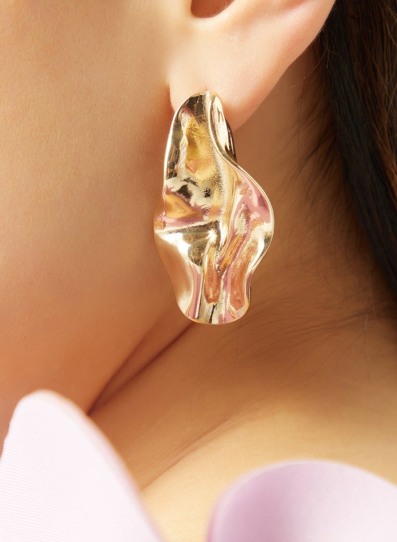Ginger Chunky Asymmetical Gold Earrings - Image 4