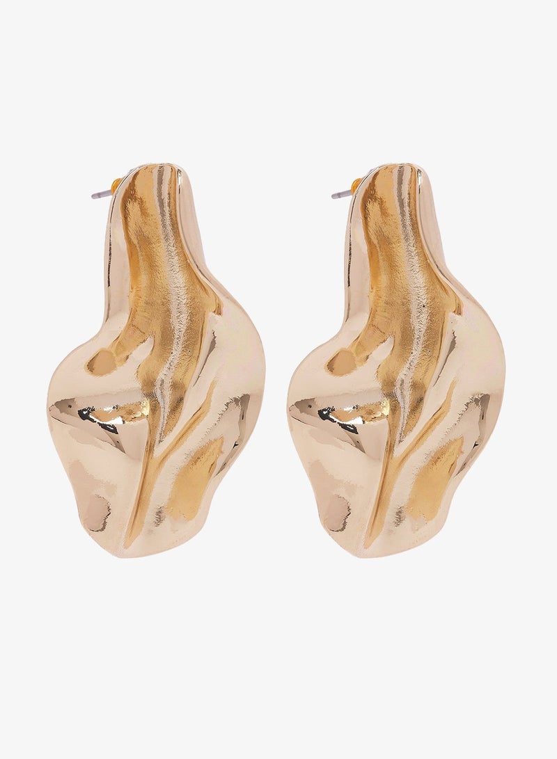 Ginger Chunky Asymmetical Gold Earrings - Image 2