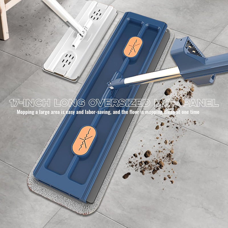 كلاراكو مجموعة ممسحة مسطحة كبيرة مقاس 17×5 بوصة مع 2 وسادة ممسحة، ممسحة تنظيف قابلة للتعديل 360 درجة، ممسحات لتنظيف الأرضيات من الألياف الدقيقة بمقبض طويل من الفولاذ المقاوم للصدأ لأدوات التنظيف المنزلية (أبيض) - Image 2