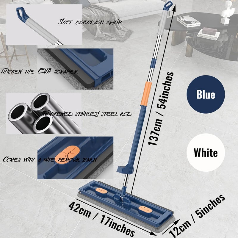 كلاراكو مجموعة ممسحة مسطحة كبيرة مقاس 17×5 بوصة مع 2 وسادة ممسحة، ممسحة تنظيف قابلة للتعديل 360 درجة، ممسحات لتنظيف الأرضيات من الألياف الدقيقة بمقبض طويل من الفولاذ المقاوم للصدأ لأدوات التنظيف المنزلية (أبيض) - Image 3