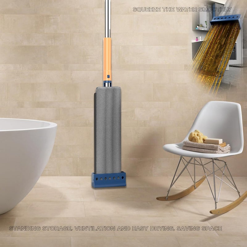 كلاراكو مجموعة ممسحة مسطحة كبيرة مقاس 17×5 بوصة مع 2 وسادة ممسحة، ممسحة تنظيف قابلة للتعديل 360 درجة، ممسحات لتنظيف الأرضيات من الألياف الدقيقة بمقبض طويل من الفولاذ المقاوم للصدأ لأدوات التنظيف المنزلية (أبيض) - Image 4