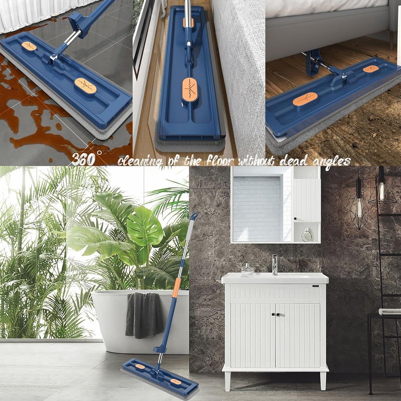 كلاراكو مجموعة ممسحة مسطحة كبيرة مقاس 17×5 بوصة مع 2 وسادة ممسحة، ممسحة تنظيف قابلة للتعديل 360 درجة، ممسحات لتنظيف الأرضيات من الألياف الدقيقة بمقبض طويل من الفولاذ المقاوم للصدأ لأدوات التنظيف المنزلية (أبيض) - Image 5
