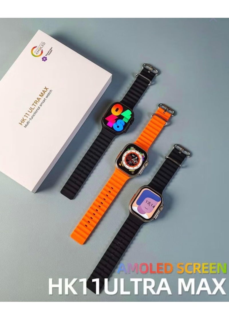 HK 11 Ultra Max 49mm AMOLED Smartwatch – Dual Straps, Wireless Charger, Compatible with Android & iOS