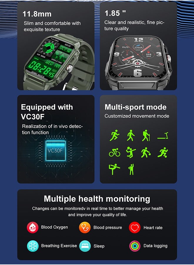 JOYFOCUS - Y1 Wireless Charging Low-Power Smart Sports Watch with Ultra-Thin Design, Scientific Sleep Tracking, and 2-Week Battery Life - Military Green - Image 1