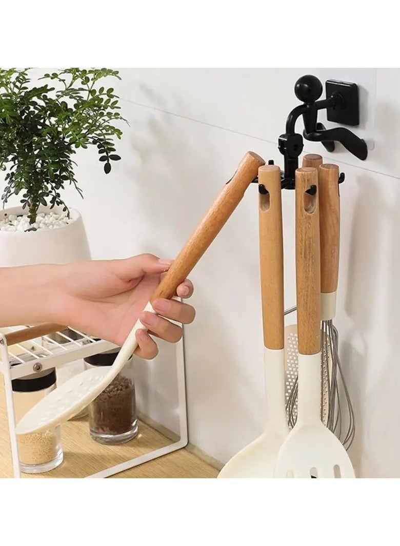 Rotating Kitchen Hook Without Hole Strong Adhesive Simple Modern 360 Degree Hanging Holder Black Color - Image 1