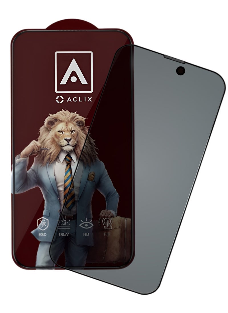 ACLIX Antistatic ESD Dustof Premium Quality High Definition Anti-Spy Privacy Tempered Glass Screen tector Designed For  iPhone 15 Plus - Image 1