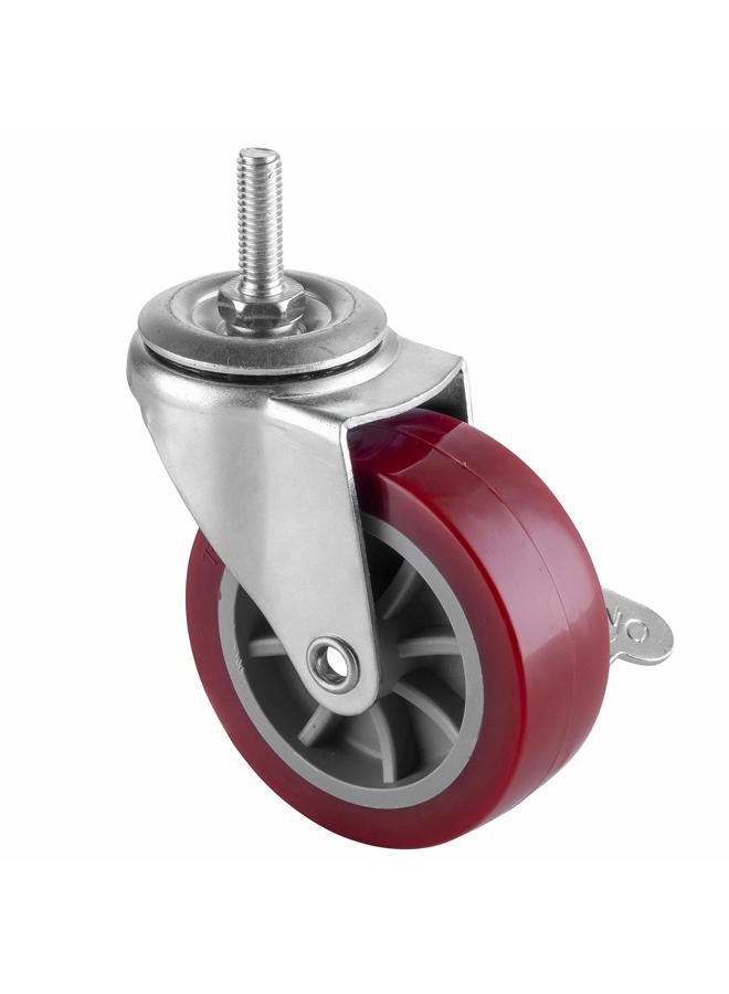 YEEMIGO 3 Inch Swivel Caster Wheels Set of 4, Locking Casters Heavy Duty Total Capacity 330lbs, Metric M8-1.25 Threaded Stem PU Casters with Brake, Castors for Carpet Hardwood Floors Workbench Bed Frame. - Image 3