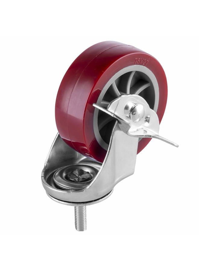 YEEMIGO 3 Inch Swivel Caster Wheels Set of 4, Locking Casters Heavy Duty Total Capacity 330lbs, Metric M8-1.25 Threaded Stem PU Casters with Brake, Castors for Carpet Hardwood Floors Workbench Bed Frame. - Image 4