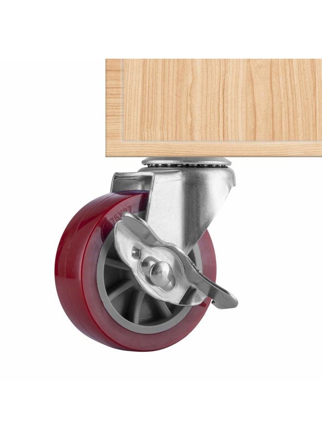 YEEMIGO 3 Inch Swivel Caster Wheels Set of 4, Locking Casters Heavy Duty Total Capacity 330lbs, Metric M8-1.25 Threaded Stem PU Casters with Brake, Castors for Carpet Hardwood Floors Workbench Bed Frame. - Image 5