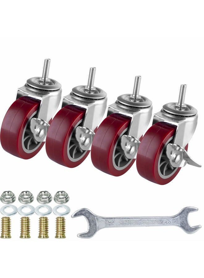 YEEMIGO 3 Inch Swivel Caster Wheels Set of 4, Locking Casters Heavy Duty Total Capacity 330lbs, Metric M8-1.25 Threaded Stem PU Casters with Brake, Castors for Carpet Hardwood Floors Workbench Bed Frame. - Image 1