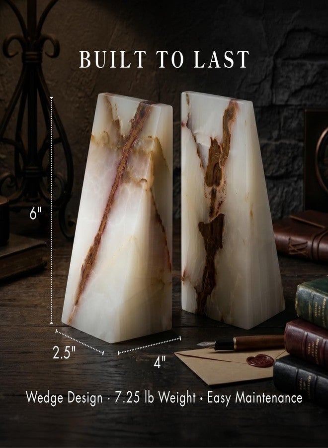 Bey-Berk White Triangular Onyx Marble Bookends - Heavy-Duty Wedge Design, Modern Office and Bookshelf Organizer - Image 4