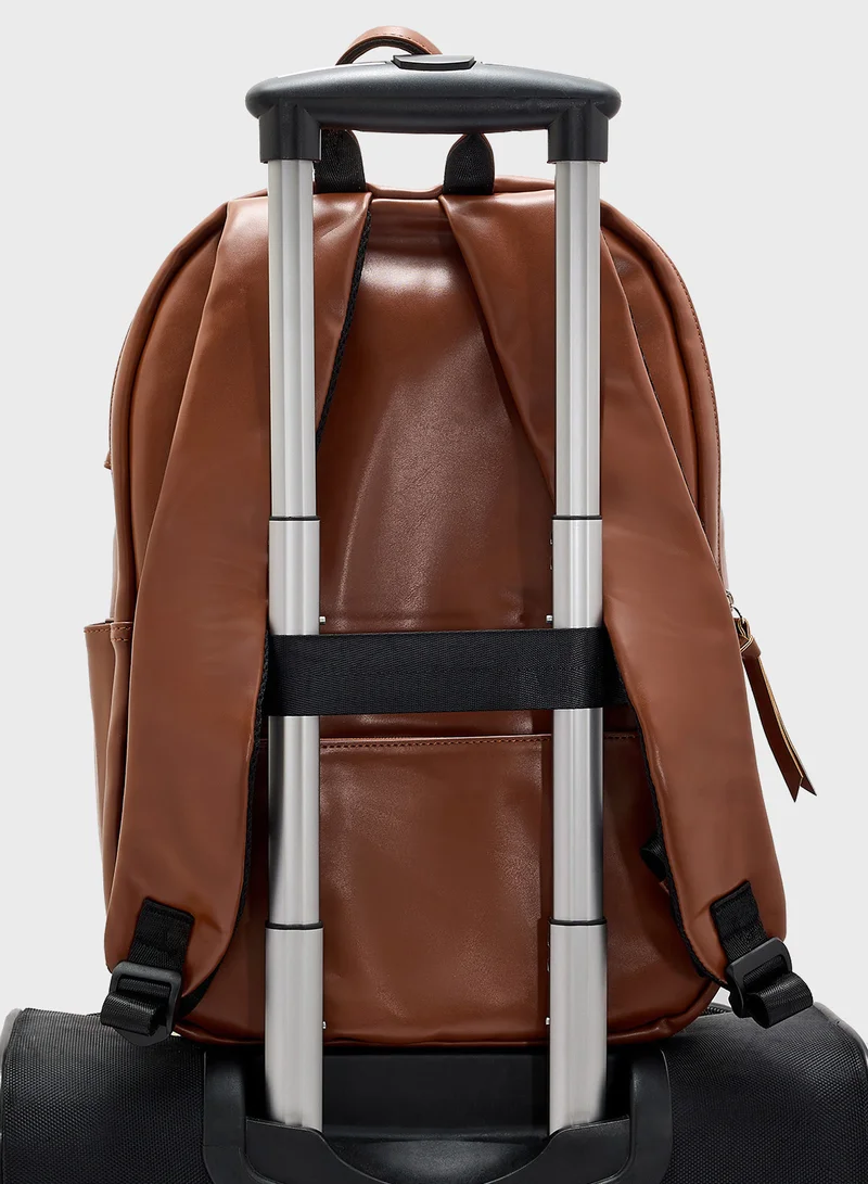 Robert Wood Faux Leather Casual Backpack With Usb Port