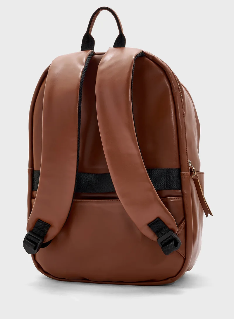 Robert Wood Faux Leather Casual Backpack With Usb Port