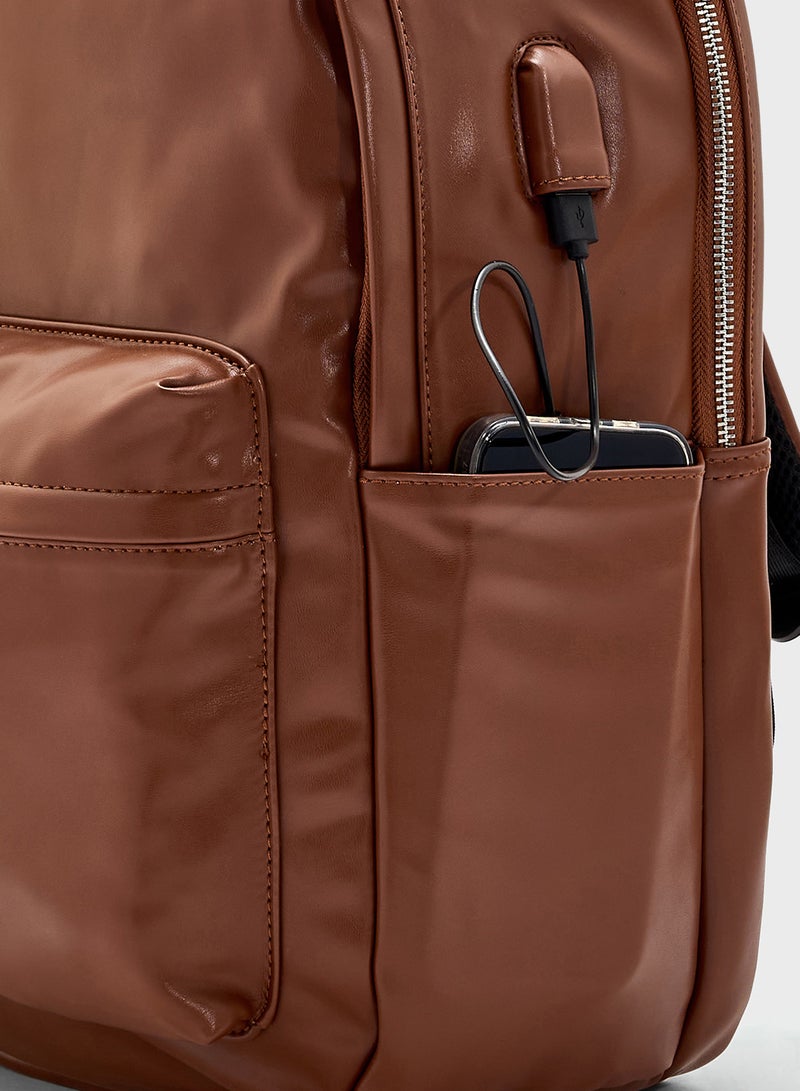 Robert Wood Faux Leather Casual Backpack With Usb Port  - Image 5