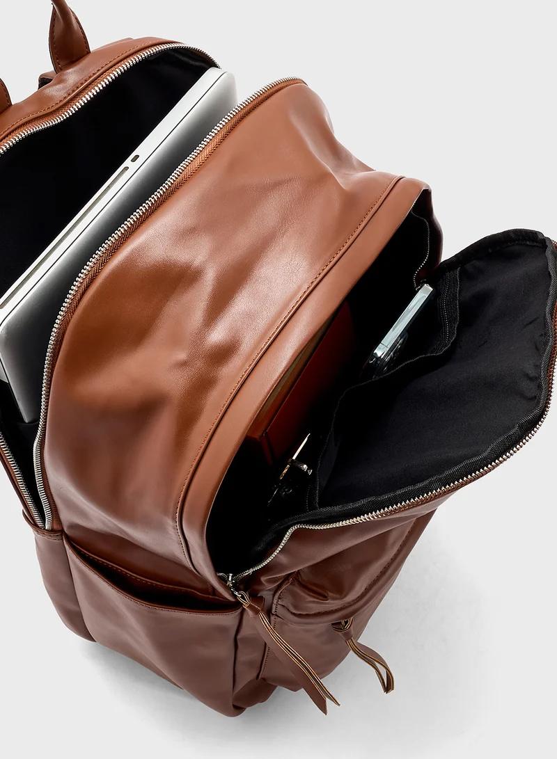 Robert Wood Faux Leather Casual Backpack With Usb Port