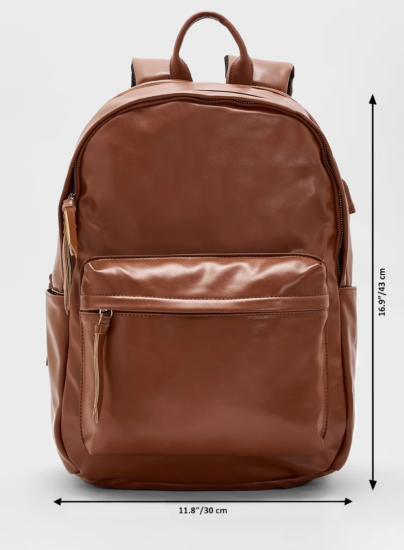 Robert Wood Faux Leather Casual Backpack With Usb Port