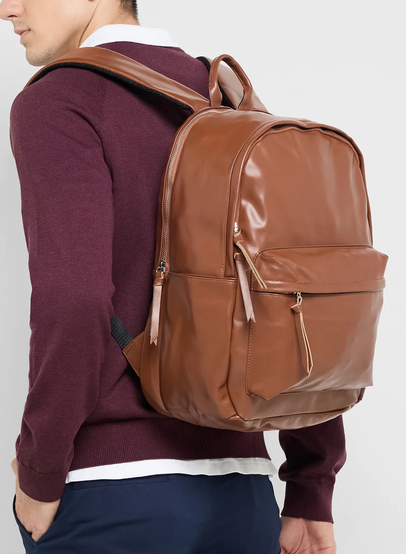 Robert Wood Faux Leather Casual Backpack With Usb Port