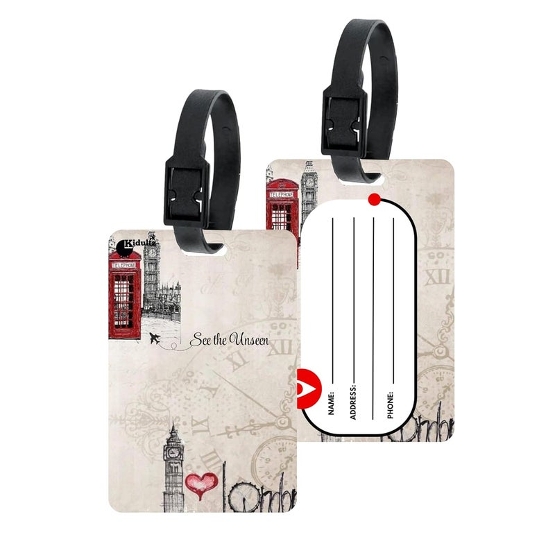 (Set of 10) Synthetic Luggage Tags with Black Strap Loop | Durable, Waterproof, Anti-Break Travel ID Tags for Suitcases, Backpacks, School & Office Bags (Model No.29)