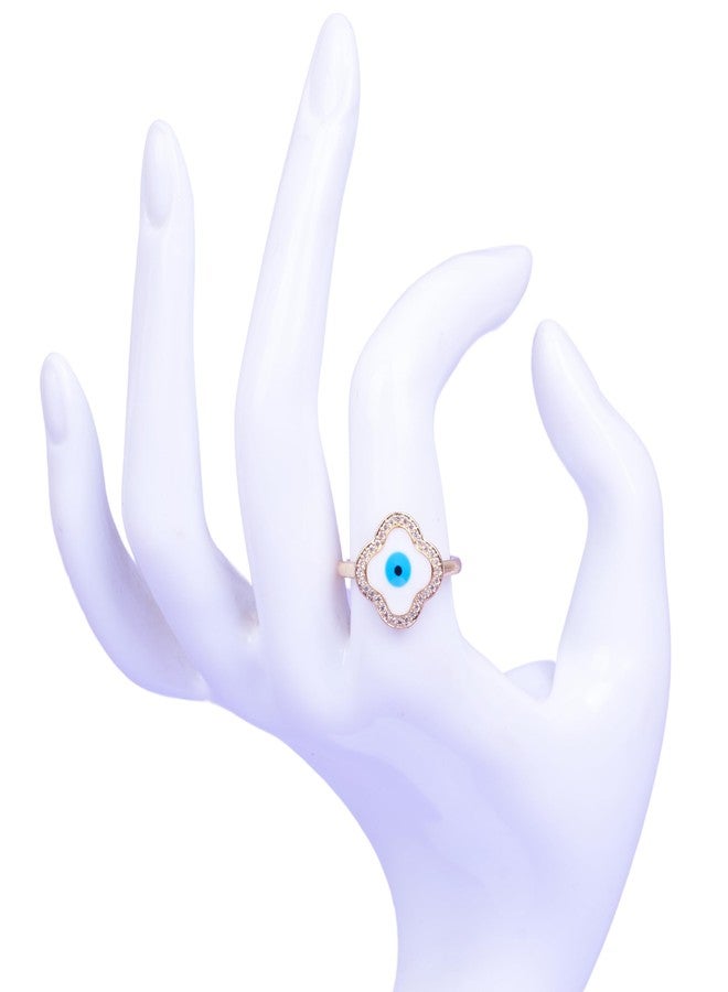 SALTY Anti Tarnish Greek Evil Eye Finger Ring for Women | Adjustable Fancy Jewellery Design | Latest Fashion Accessories for Girls | Minimal Jewelry | Ideal for Gifting | Marriage, Birthday | Gift for Valentine Day - Image 2