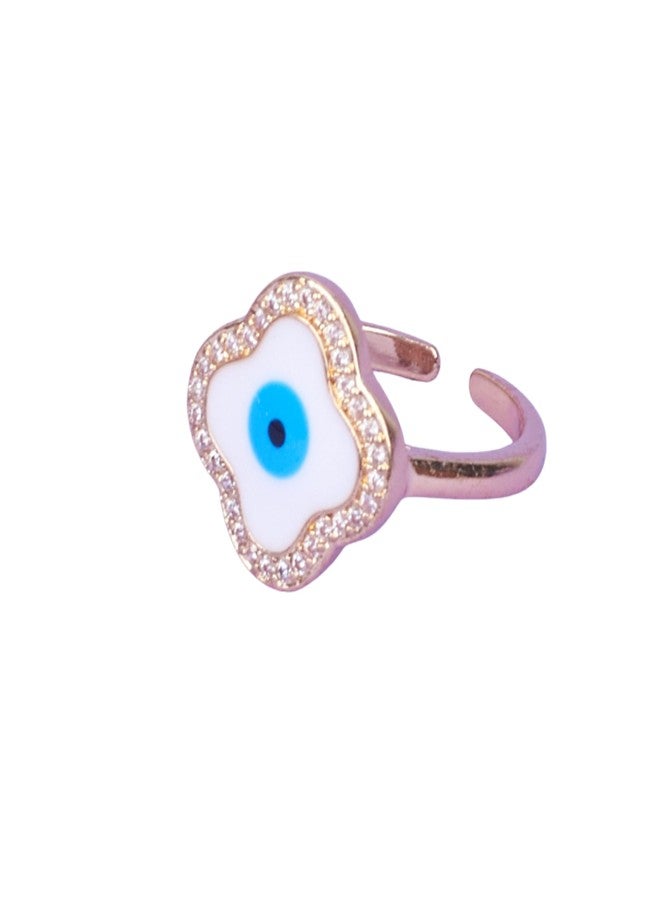 SALTY Anti Tarnish Greek Evil Eye Finger Ring for Women | Adjustable Fancy Jewellery Design | Latest Fashion Accessories for Girls | Minimal Jewelry | Ideal for Gifting | Marriage, Birthday | Gift for Valentine Day - Image 1