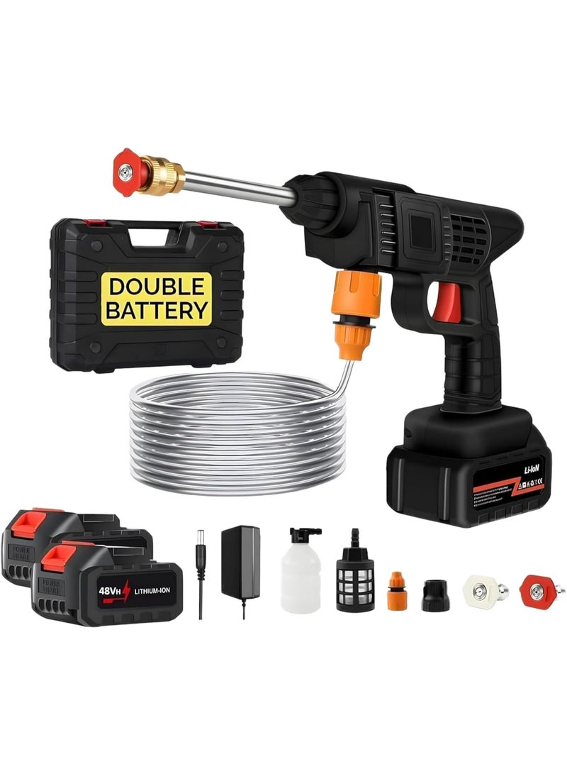 48V High-Pressure Water Sprayer 2 Batteries - Car Washing Machine 5M Range Cordless Portable Electric High Pressure Washer Gun for Cars, Bikes, Patios, Floor Cleaning  Garden Watering - Image 1