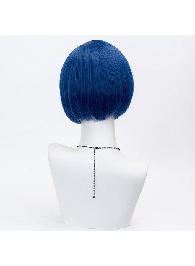 TSNOMORE Dark Blue Bob Cosplay Wig for Women Short Straight Synthetic Wig with Key Necklace and Dragonfly Hairclip, Halloween Costume Party Cosplay Wig for Aldult (A-Dark blue) - Image 3