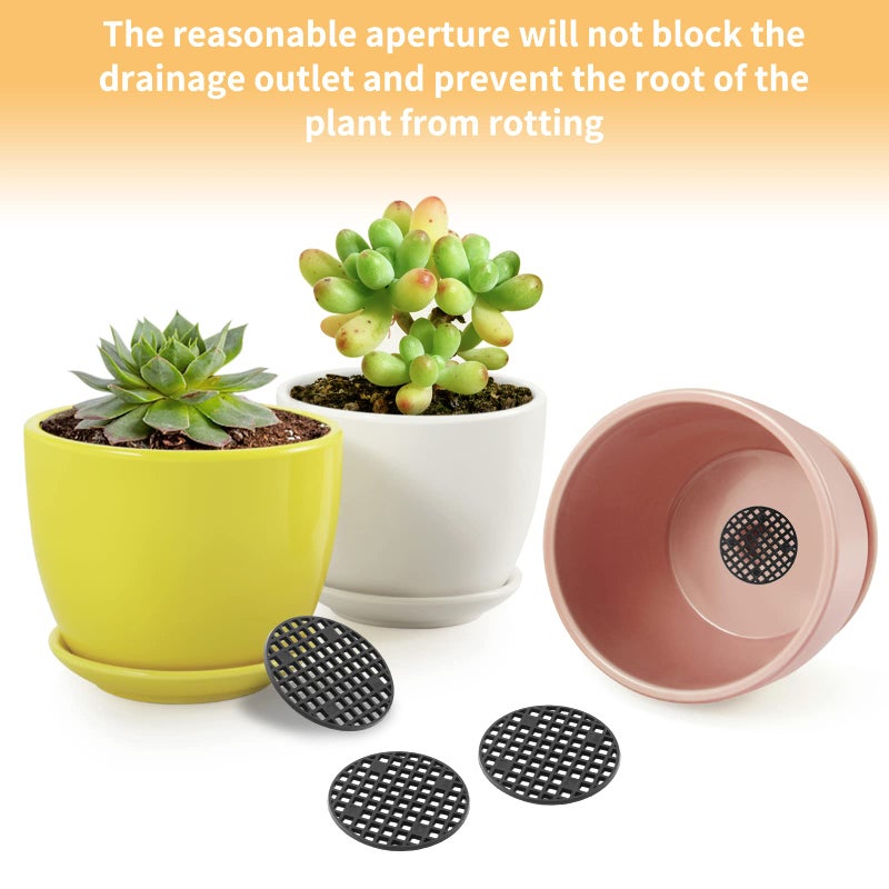 Bivethoi 100pcs Plant Pot Mesh Hole Cover Bonsai Drainage Mesh Insert, Flower Pot Hole Mesh Pad Bottom Grid Mat, Round Mesh Screen Pot Bottom Gasket for Garden Prevent Soil Loss (1.8" / 45mm, Black) - Image 4