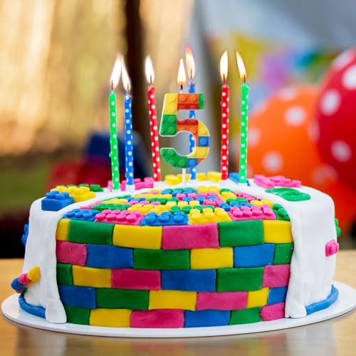 Rossesay Building Block Number 0-9 Birthday Cake Candle Numeral Birthday Sparkler Candles for Building Block Cake Topper for Party Decorations Supplies(Number 5) - Image 5