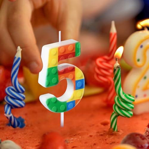 Rossesay Building Block Number 0-9 Birthday Cake Candle Numeral Birthday Sparkler Candles for Building Block Cake Topper for Party Decorations Supplies(Number 5) - Image 3