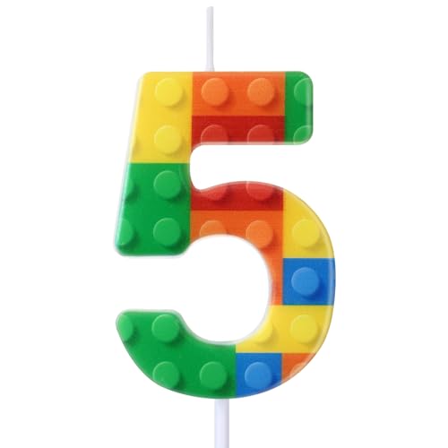 Rossesay Building Block Number 0-9 Birthday Cake Candle Numeral Birthday Sparkler Candles for Building Block Cake Topper for Party Decorations Supplies(Number 5) - Image 1