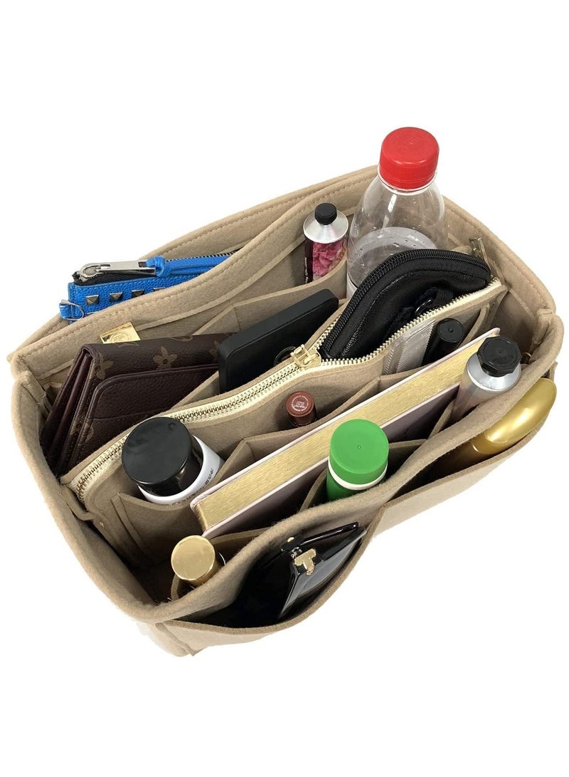 MultiFunctional Beige Purse Organizer with Zipper for Handbags Large Capacity Handbag Insert for Women Gold Fortune Style  - Image 5