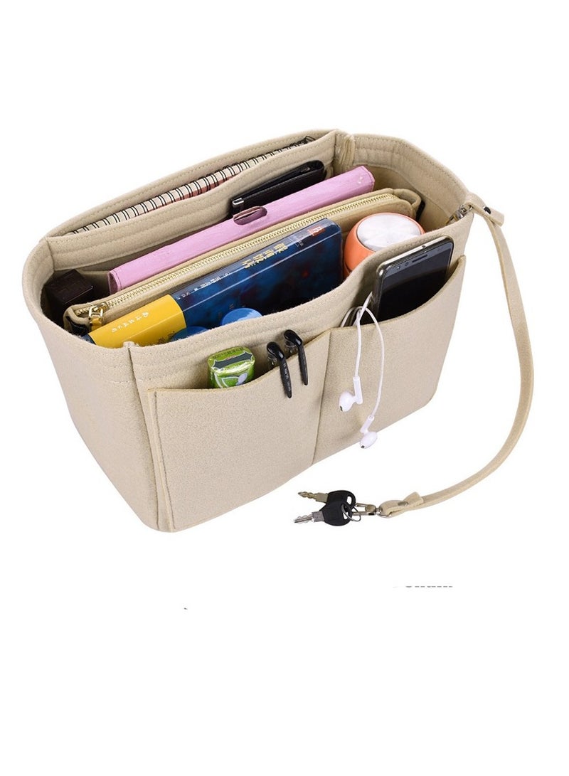 MultiFunctional Beige Purse Organizer with Zipper for Handbags Large Capacity Handbag Insert for Women Gold Fortune Style  - Image 4