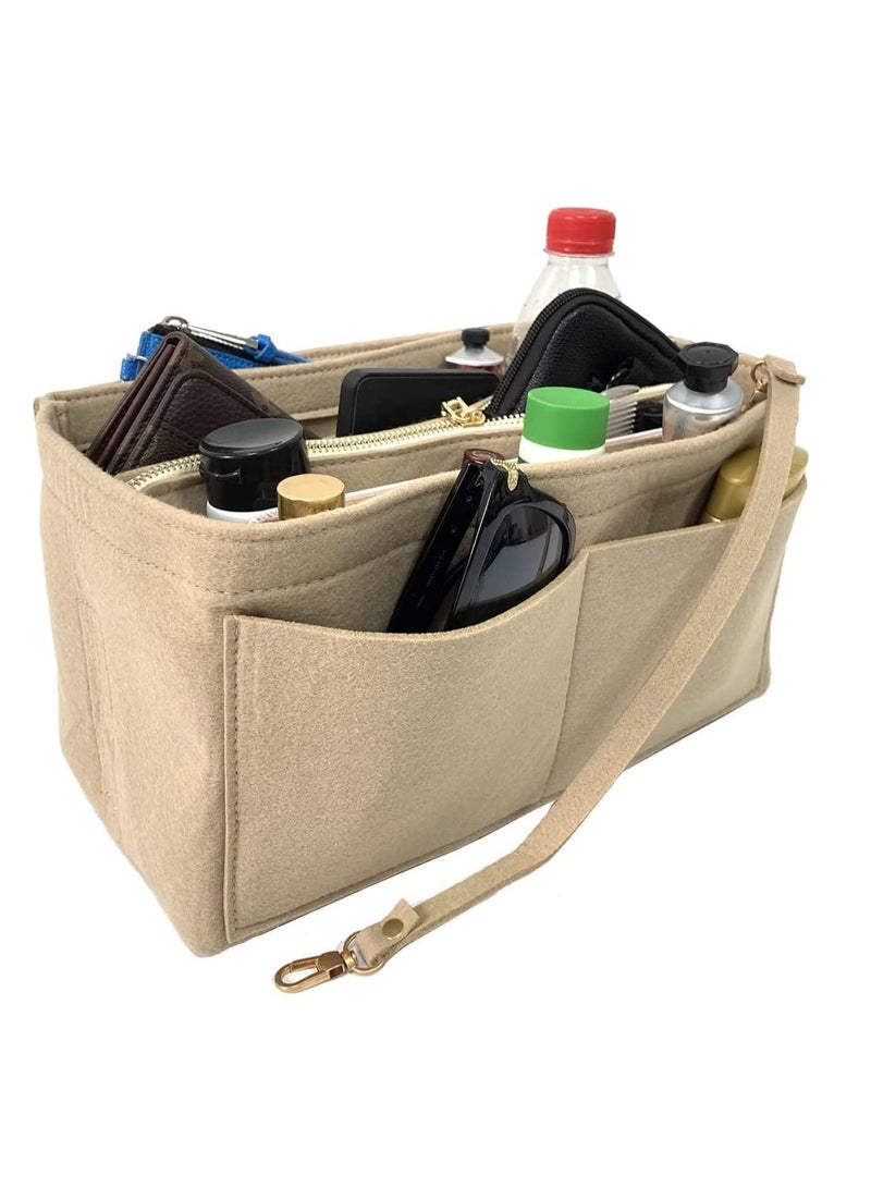 MultiFunctional Beige Purse Organizer with Zipper for Handbags Large Capacity Handbag Insert for Women Gold Fortune Style  - Image 3