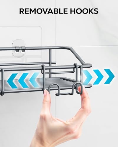 Nieifi Shower Caddy Shelf with Hooks Storage Rack Organizer Adhesive Stainless Steel Without Drilling for Bathroom, Lavatory, Washroom, Restroom, Shower, Toilet, Kitchen - 2 Pack (Gray) - Image 5