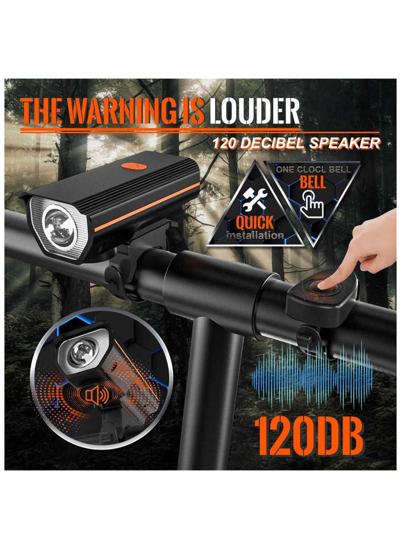 Anmi Rechargeable Bike Lights With Electric Horn, Bicycle Lights For Night Riding, Road Mountain Bike Accessories For Kids Adults - Bike Headlight With Horn And Tail Light  - Image 4