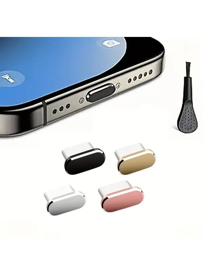 4 قطع مختلطة الألوان قابس USB-C مانع للغبار مع فرشة تنظيف غطاء منفذ معدني - Image 1