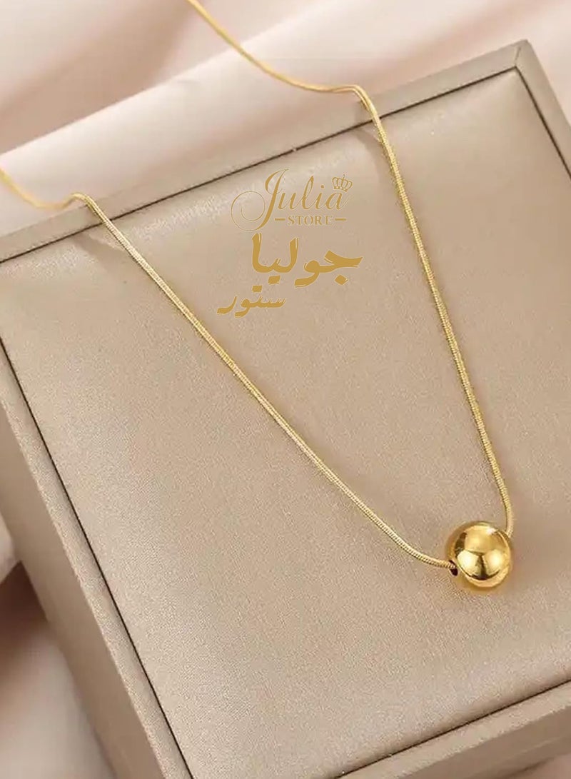 جوليا ستور قلادة قصيرة مطلية بالذهب عيار 18 قيراط وكلاسيكية بسيطة على شكل كرة من التيتانيوم الصلب للنساء، مجوهرات الأزياء الكورية، إكسسوارات البنات، سلسلة الترقوة للحفلات من متجر جوليا - Image 1