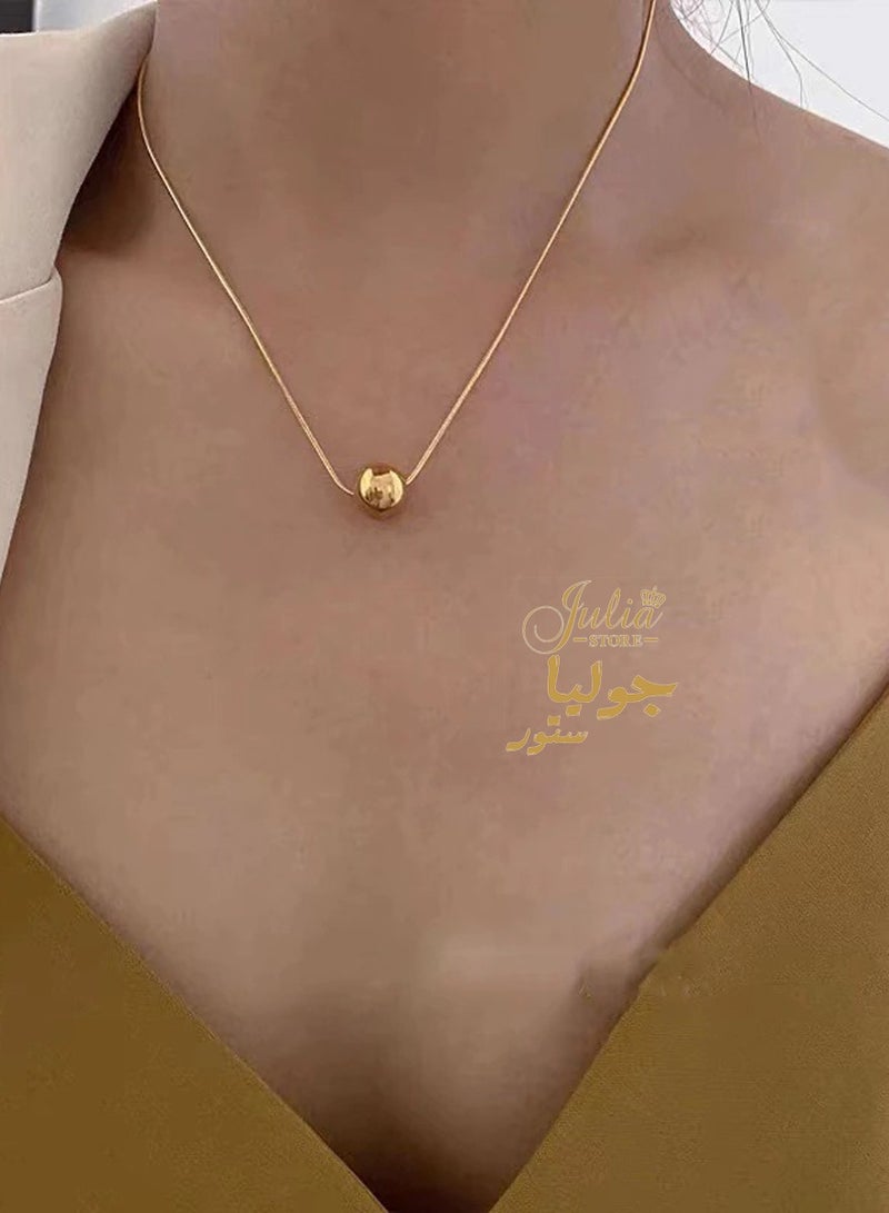جوليا ستور قلادة قصيرة مطلية بالذهب عيار 18 قيراط وكلاسيكية بسيطة على شكل كرة من التيتانيوم الصلب للنساء، مجوهرات الأزياء الكورية، إكسسوارات البنات، سلسلة الترقوة للحفلات من متجر جوليا - Image 2