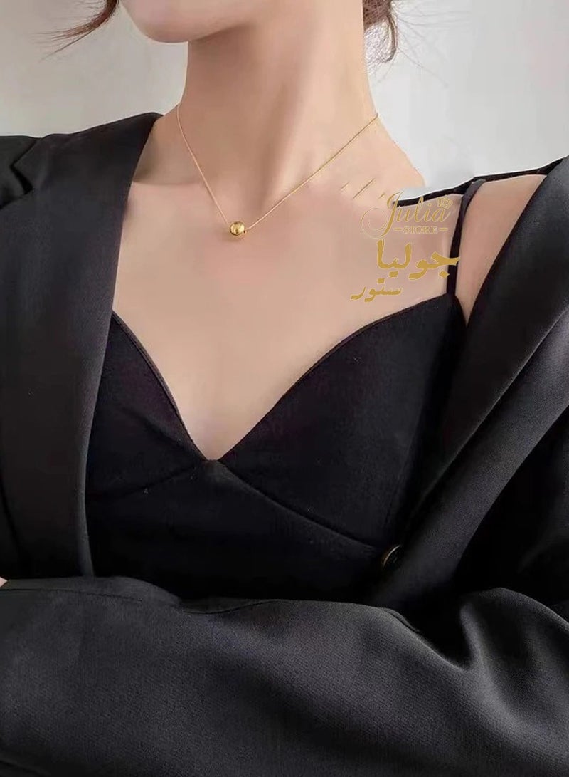 جوليا ستور قلادة قصيرة مطلية بالذهب عيار 18 قيراط وكلاسيكية بسيطة على شكل كرة من التيتانيوم الصلب للنساء، مجوهرات الأزياء الكورية، إكسسوارات البنات، سلسلة الترقوة للحفلات من متجر جوليا - Image 5