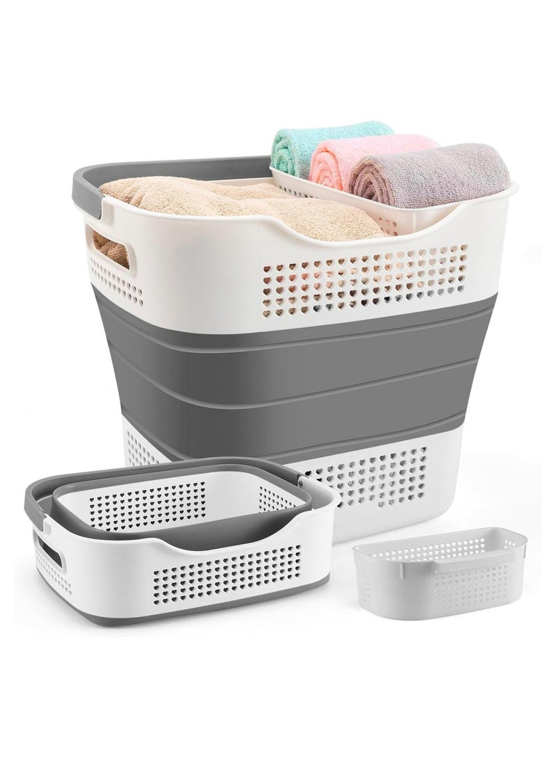 Foldable Laundry Basket Plastic 40L with Handle, Collapsible Bucket Laundry Hamper, Plastic Basket Laundry Bin Container, Multi purpose Organizer Clothes Storage Washing Basket for Home - Dark Grey  - Image 1