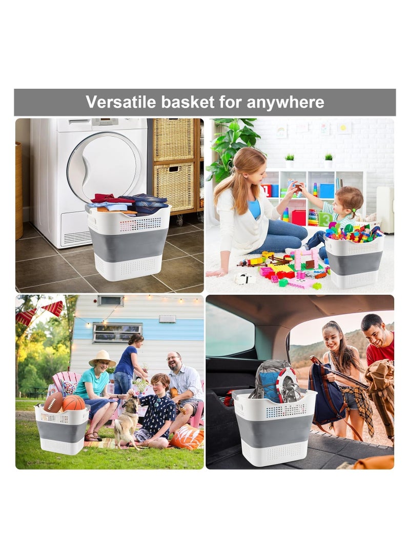 Foldable Laundry Basket Plastic 40L with Handle, Collapsible Bucket Laundry Hamper, Plastic Basket Laundry Bin Container, Multi purpose Organizer Clothes Storage Washing Basket for Home - Dark Grey  - Image 5