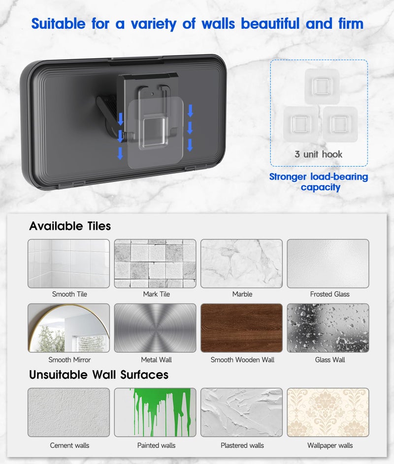 Mistriddle Waterproof Shower Phone Holder with 360Â° Rotation, Angle Adjustable, Enhanced Sound Quality, Wall Mounted Phone Holder for Bathroom Mirror Bathtub Kitchen, Up to 7 Inch (Black) - Image 4