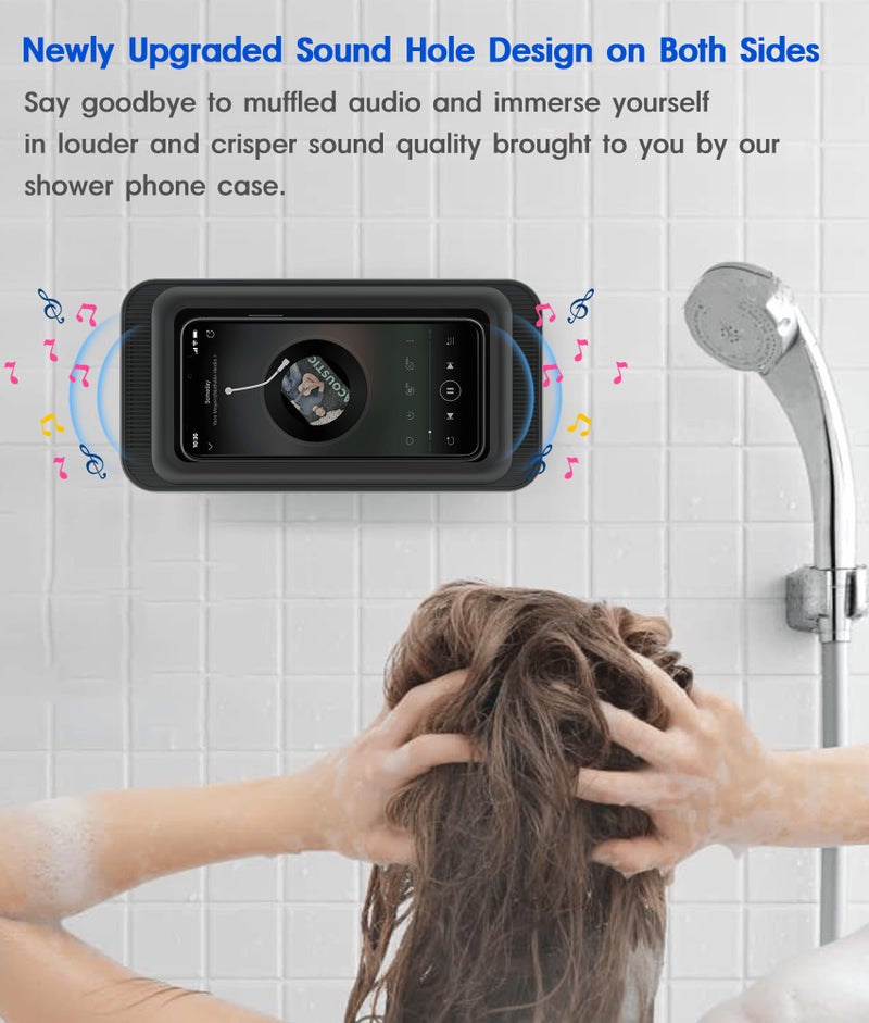 Mistriddle Waterproof Shower Phone Holder with 360Â° Rotation, Angle Adjustable, Enhanced Sound Quality, Wall Mounted Phone Holder for Bathroom Mirror Bathtub Kitchen, Up to 7 Inch (Black) - Image 2