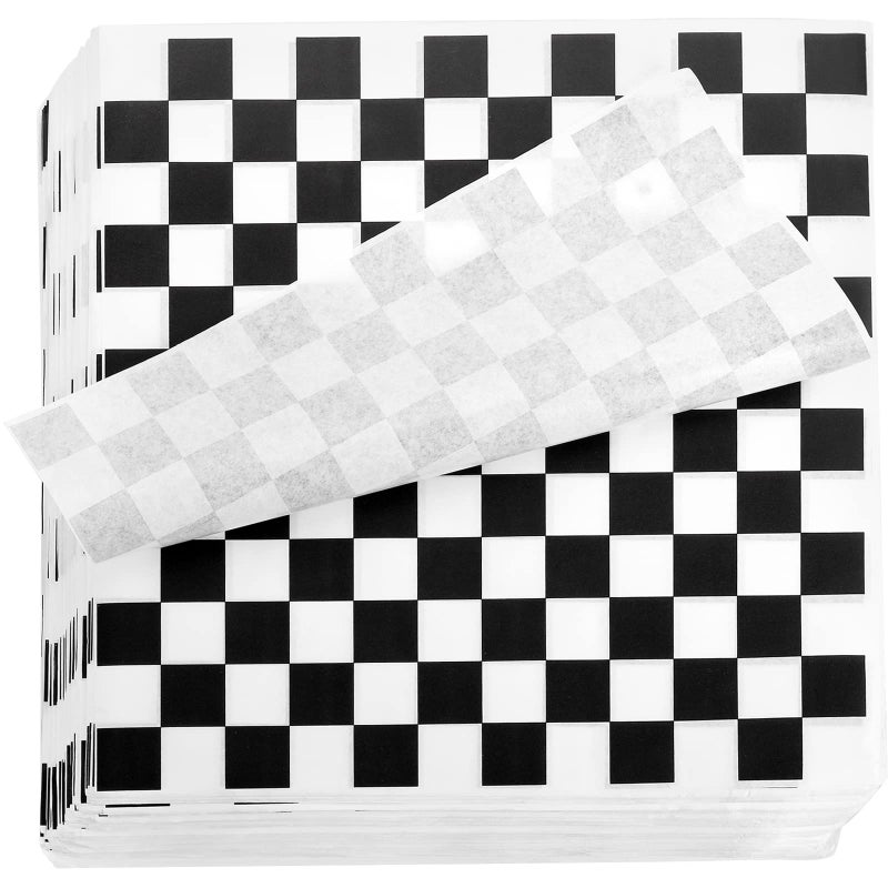 Fasmov 1000 Sheets 12 x 12 inches Sandwich Paper Deli Basket Liner Wrap Food Basket Liners Wrapping Checkered Sheets, Black & White - Image 1