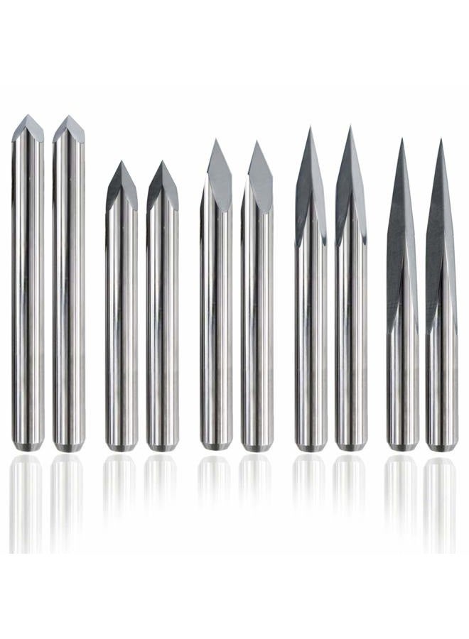 IDGGDI 10pcs CNC Router V Bits, 3 Edge Pyramid Engraving, 1/8" Shank CNC 3D Milling Cutter| 20/30/45/60/90 Degrees, 0.1mm Tip (10pcs CNC Router V Bits) - Image 1