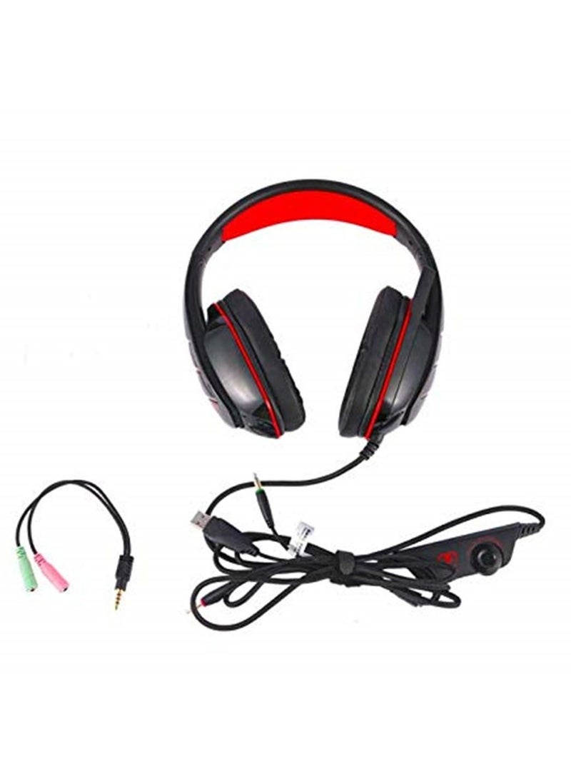 GM-3 Wired Stereo LED Light Bass Over-ear Professional Gaming Headphones with Mic for Laptop Tablet mobile phone PS4 Color- red  - Image 4