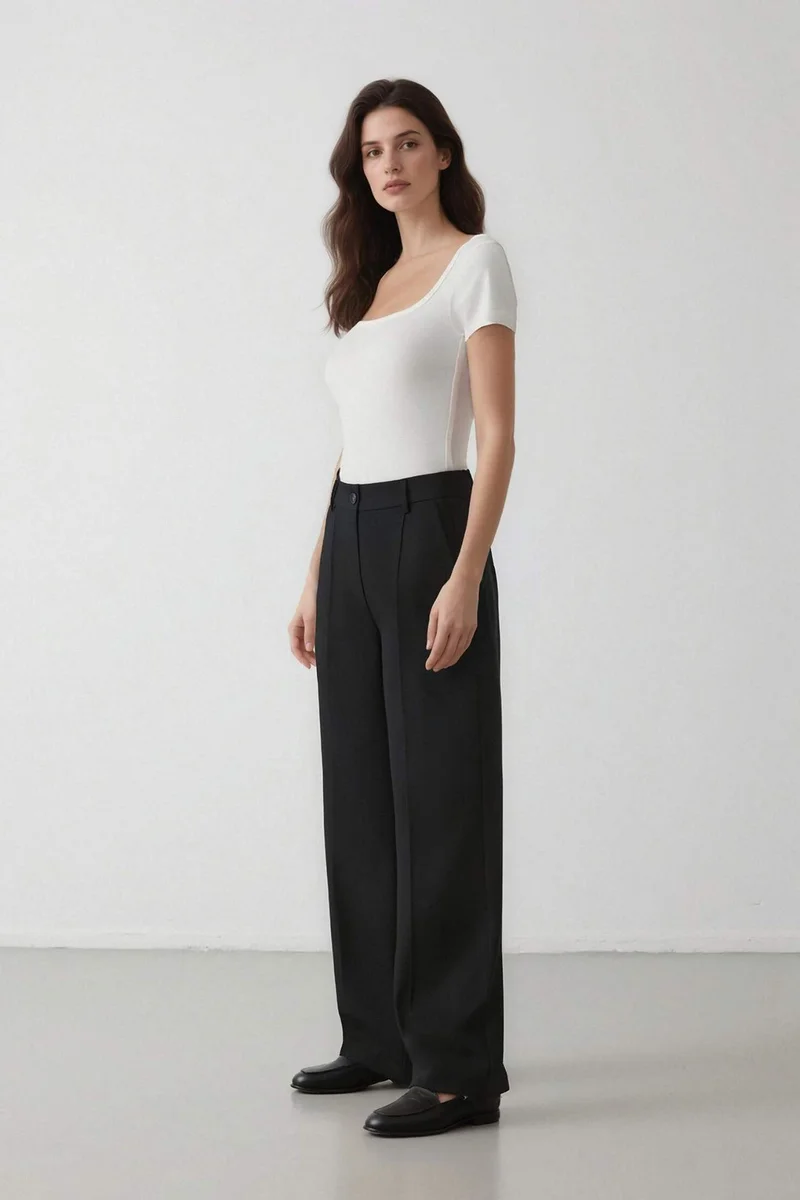 DeFacto High Waist Pocketed Darted Wide Leg Basic Classic Trousers